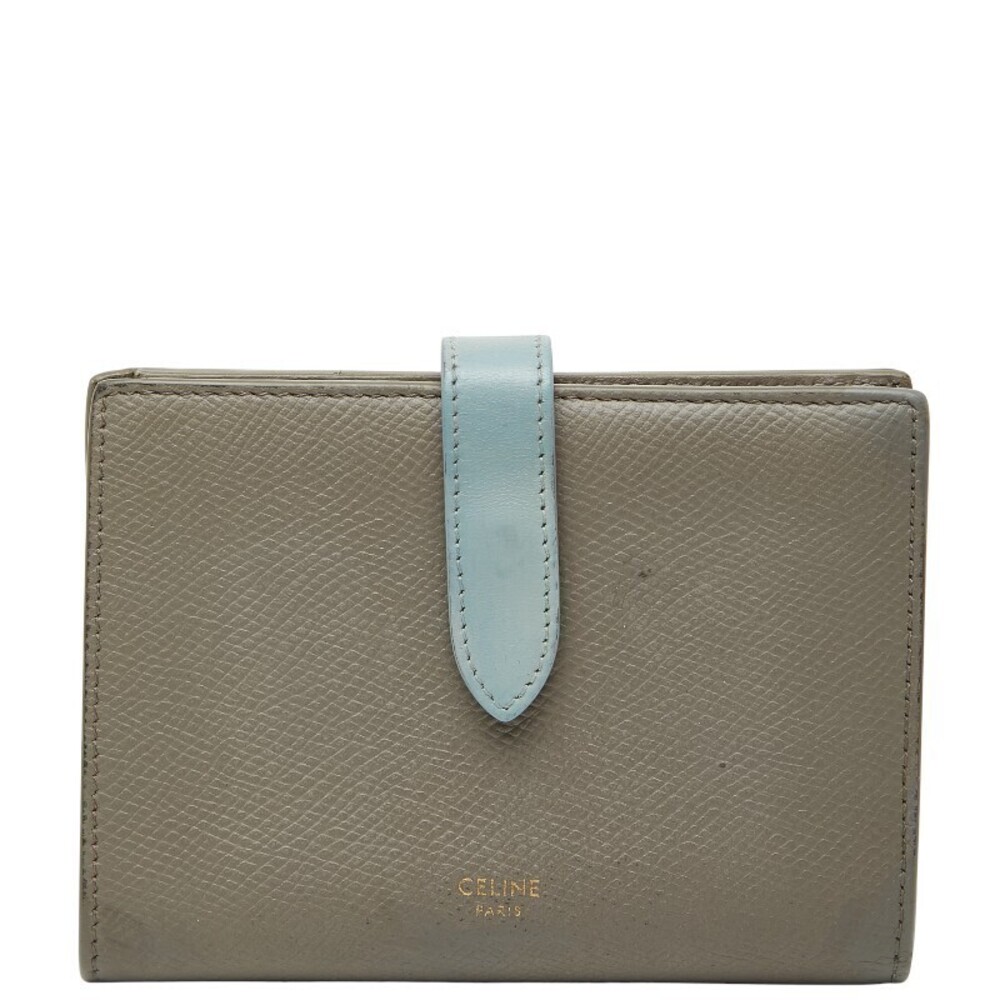 Celine Strap Wallet Bi fold Beige Cream Blue Leather